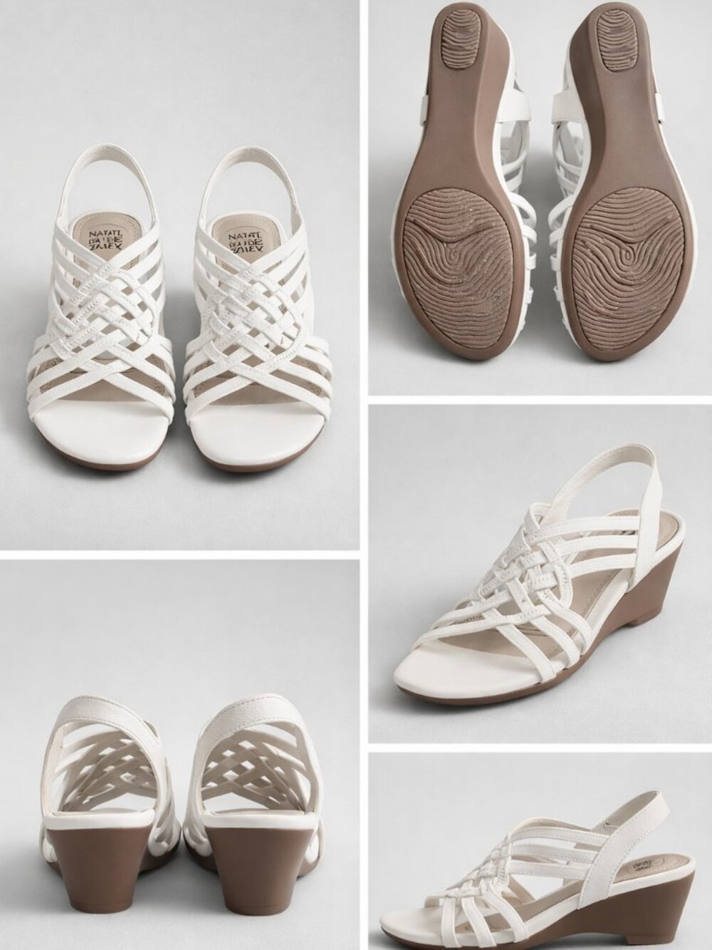 Naturalizer White Stretchy, Wedge Sandals with 1 ½ inch heel, NWOB, Size 5